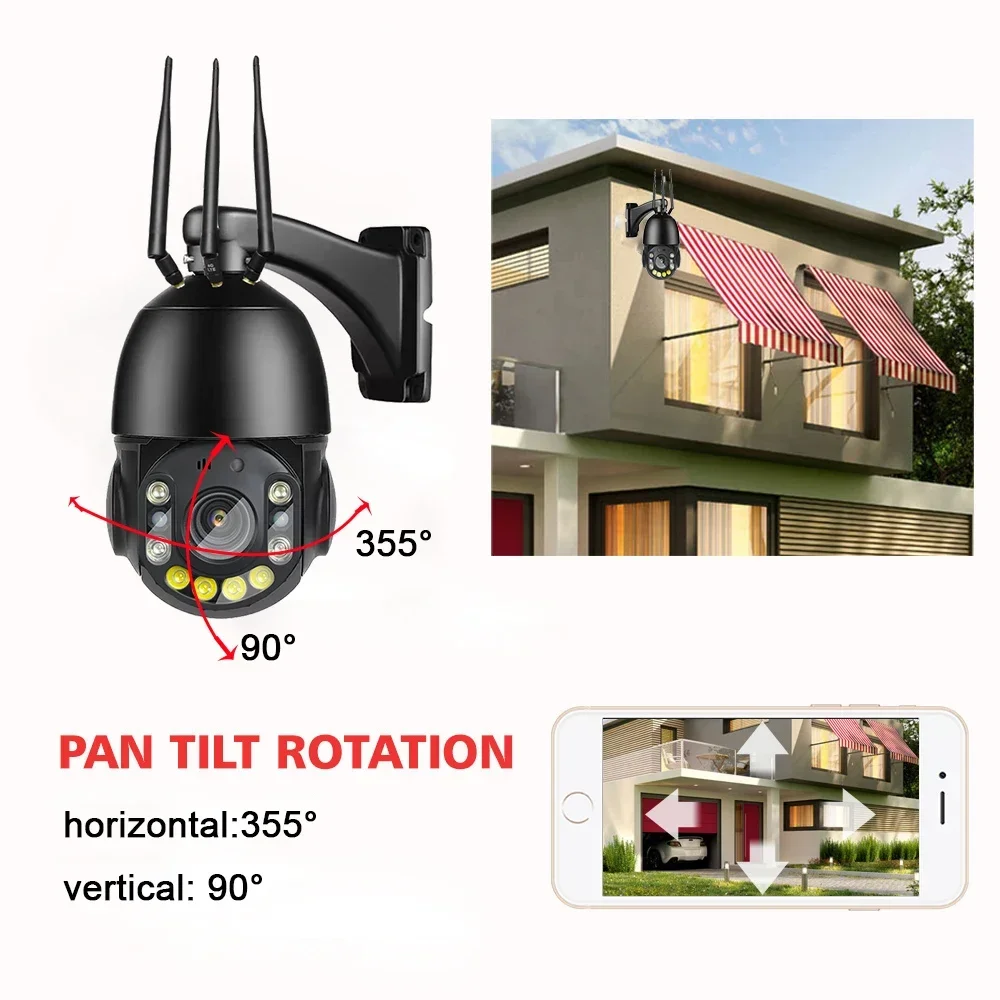 Telecamera IP PTZ 4G con zoom 30X Telecamera esterna CamHi 4K 8MP Monitoraggio umanoide Audio Telecamera CCTV Speed Dome senza fili notturna a colori