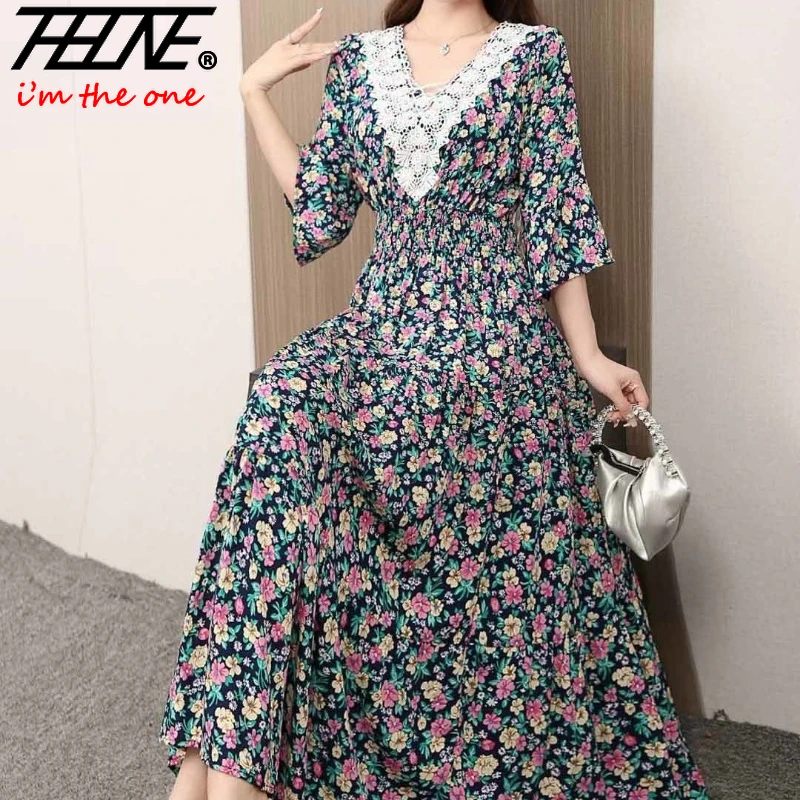 Vestido Feminino Para Mujer Maxi Abito Lungo in Pizzo per Le Donne 2025 Estate Abiti Indiani Robe Boho Floreale Coreano Casual Vacanza