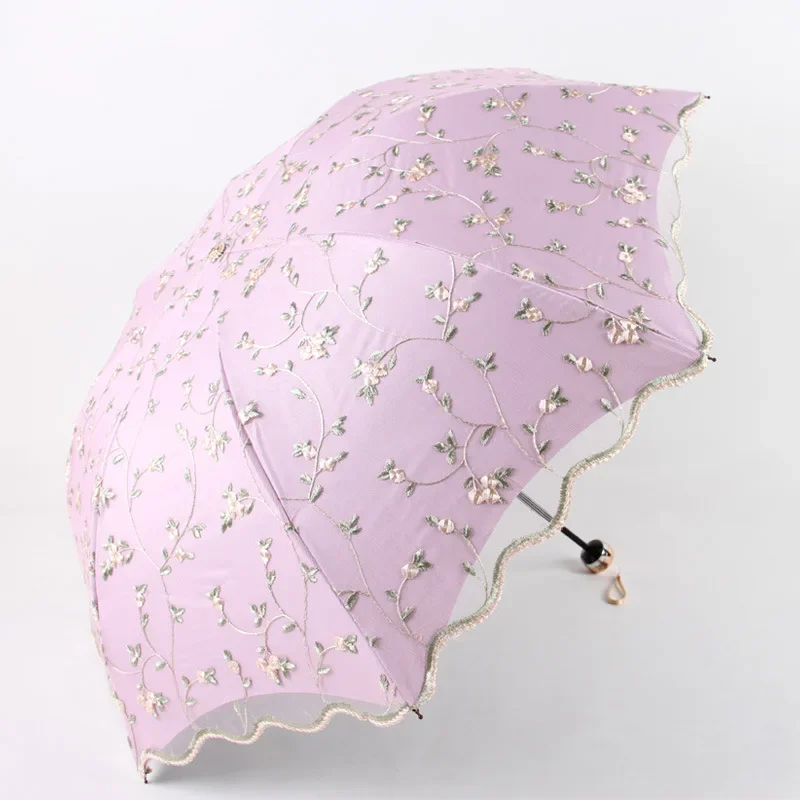 Double Layer Flower Lace Sun Rain Umbrella Women Travel Outdoor Windproof Compact Parasol Sun Protection Anti UV Luxury Gift