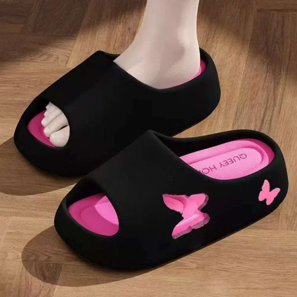 Cute Hollow Out Thick Soled Slippers Anti Slip EVA Hollow Butterfly Slippers Platform Solid Color Slides Sandals Beach