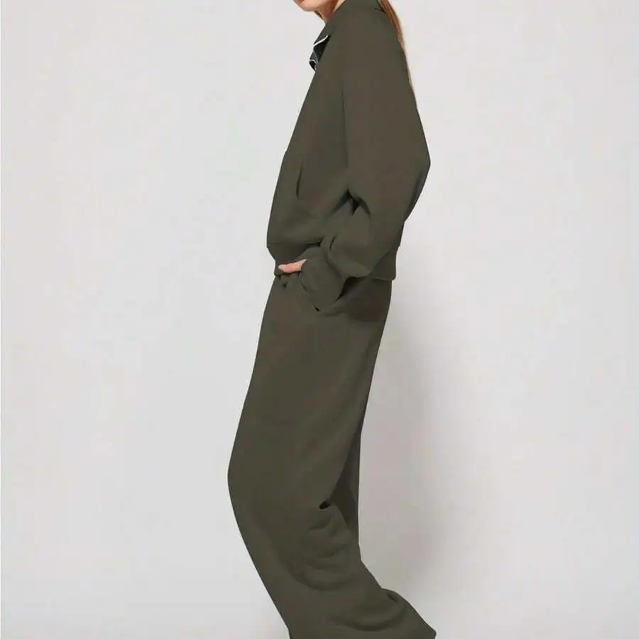 

Women Oversized Half-Zip Lounge Set With Wide Leg Sweatpants