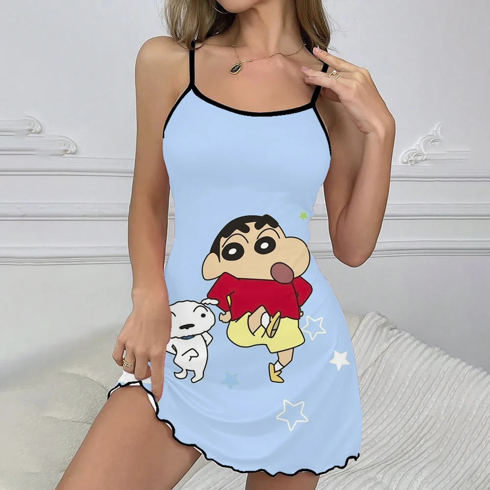 Women's Pajamas Anime Crayon Shin-chan Cute Pattern Print Sexy Temperament Home Clothes Fashion Simple Suspender Nightdress