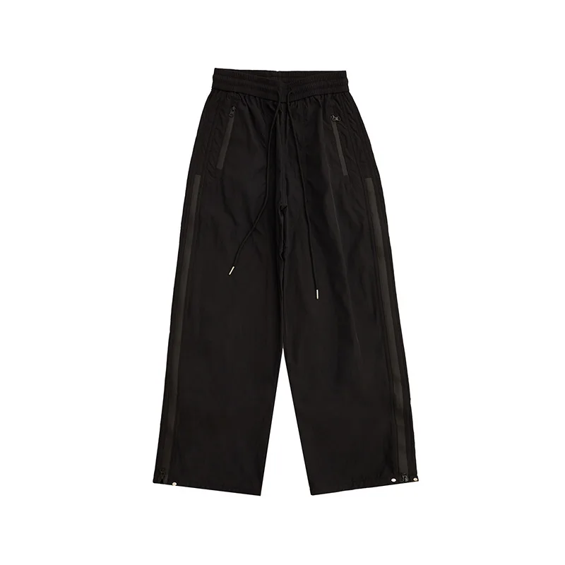 กางเกงลำลองทรงตรงสไตล์อเมริกัน ยี่ห้อแฟชั่น รุ่น Y2K สำหรับผู้หญิง มีซิปที่ปลายขา ดีไซน์บางเบา มีเชือกผูก รุ่นทันสมัย