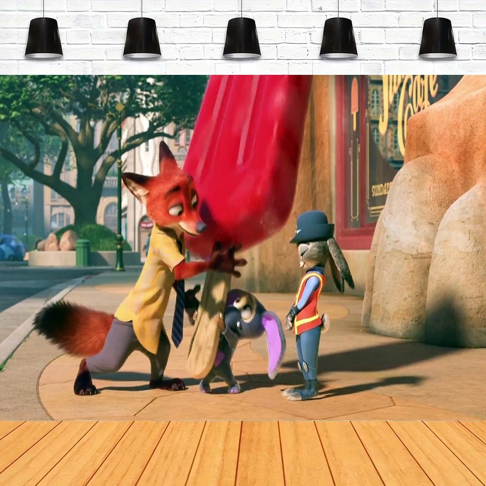 写真撮影の背景ジュディとニックズートピアバナーベビーシャワー子供の誕生日パーティーの背景部屋の装飾をカスタマイズすることができます