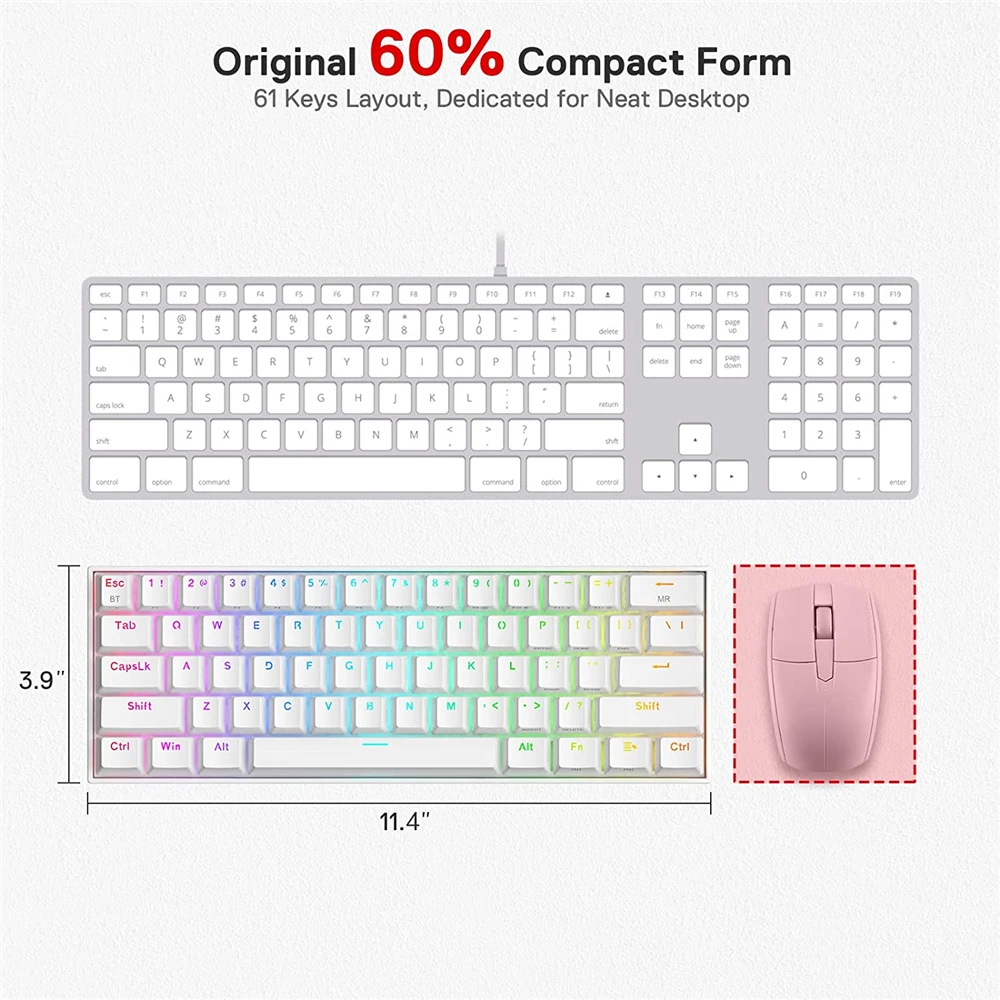 Redragon-Teclado mecânico sem fio com interruptores marrons e 16,8 milhões de iluminação RGB, K530 Draconic 60% Compact RGB, apto para PC