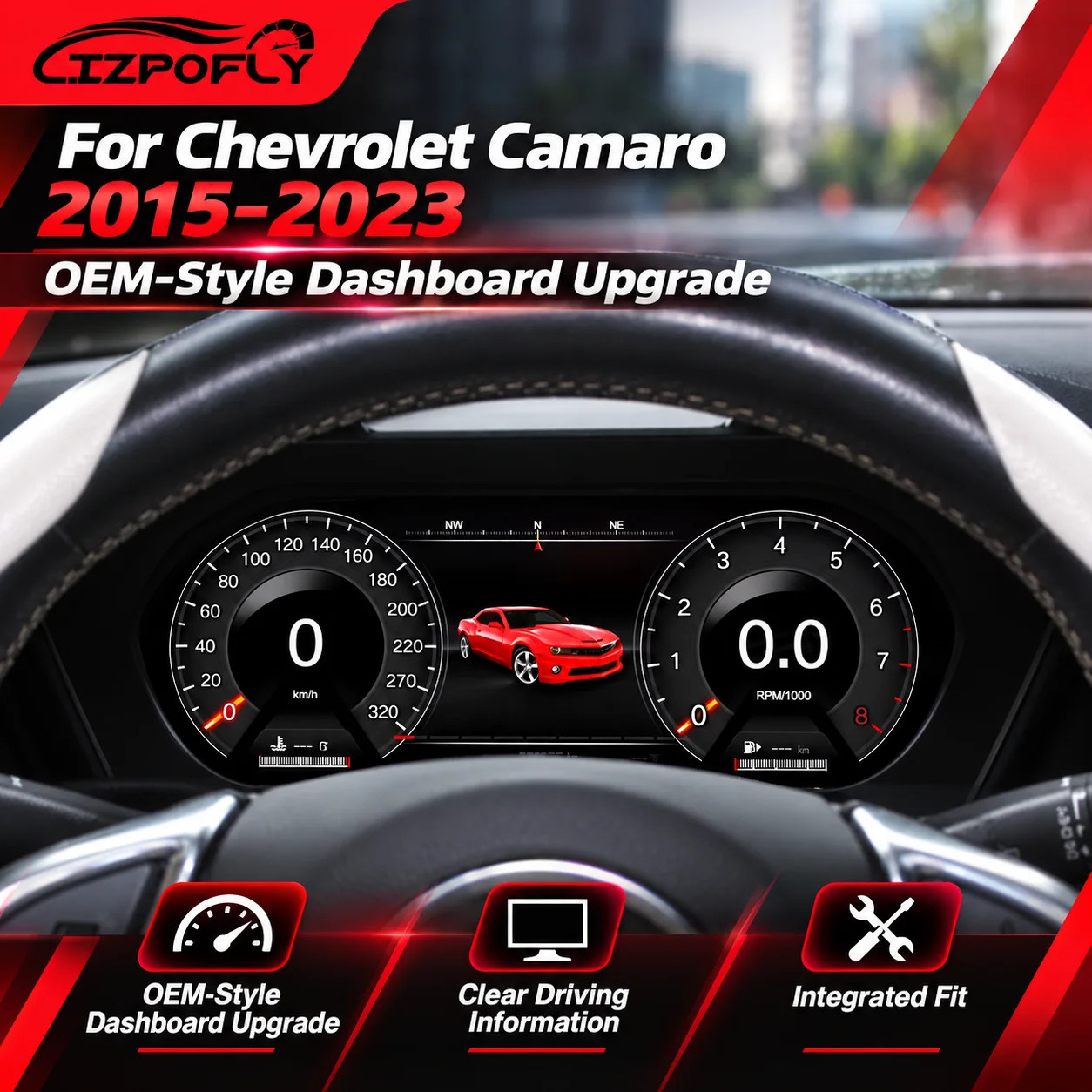 Lizpofly  LCD Digital Instrument Cluster For Chevrolet Camaro 2015-2023 Car Dashboard Speedometer Odometer Display Panel