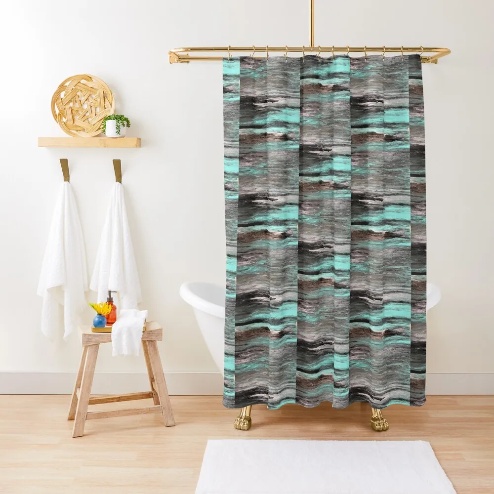 

Acrylic pouring - teal, grey, white, black & copper Shower Curtain Anti-Mold Waterproof Shower Curtain