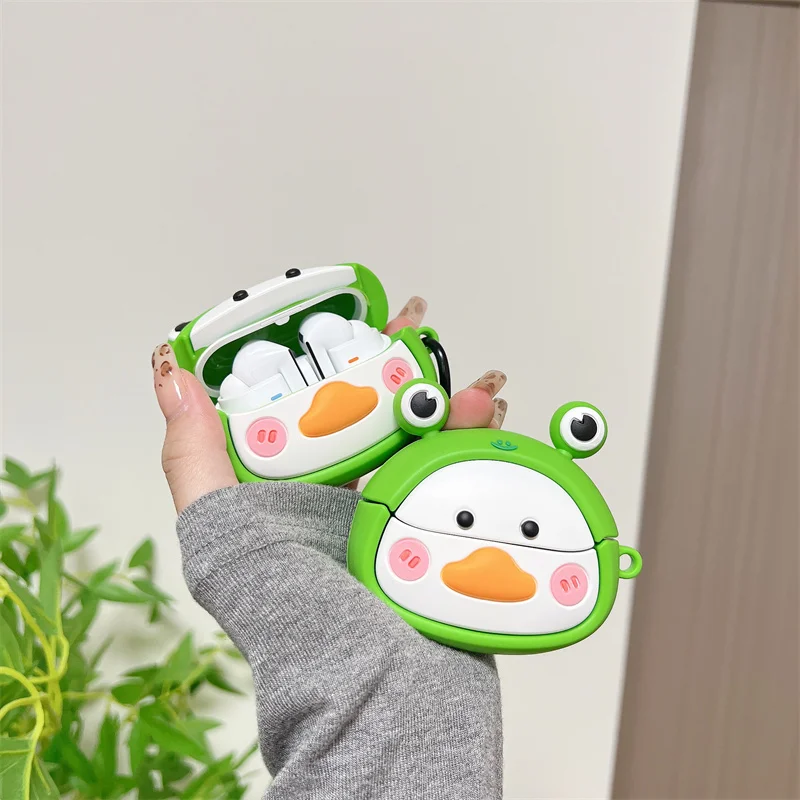 

3D Cute Duck Cartoon Case For Oppo Enco Air2 2i 3 3i Air4 Pro R2 R3 Free2 Free3 Silicone Earphone Protective Cover With Hook