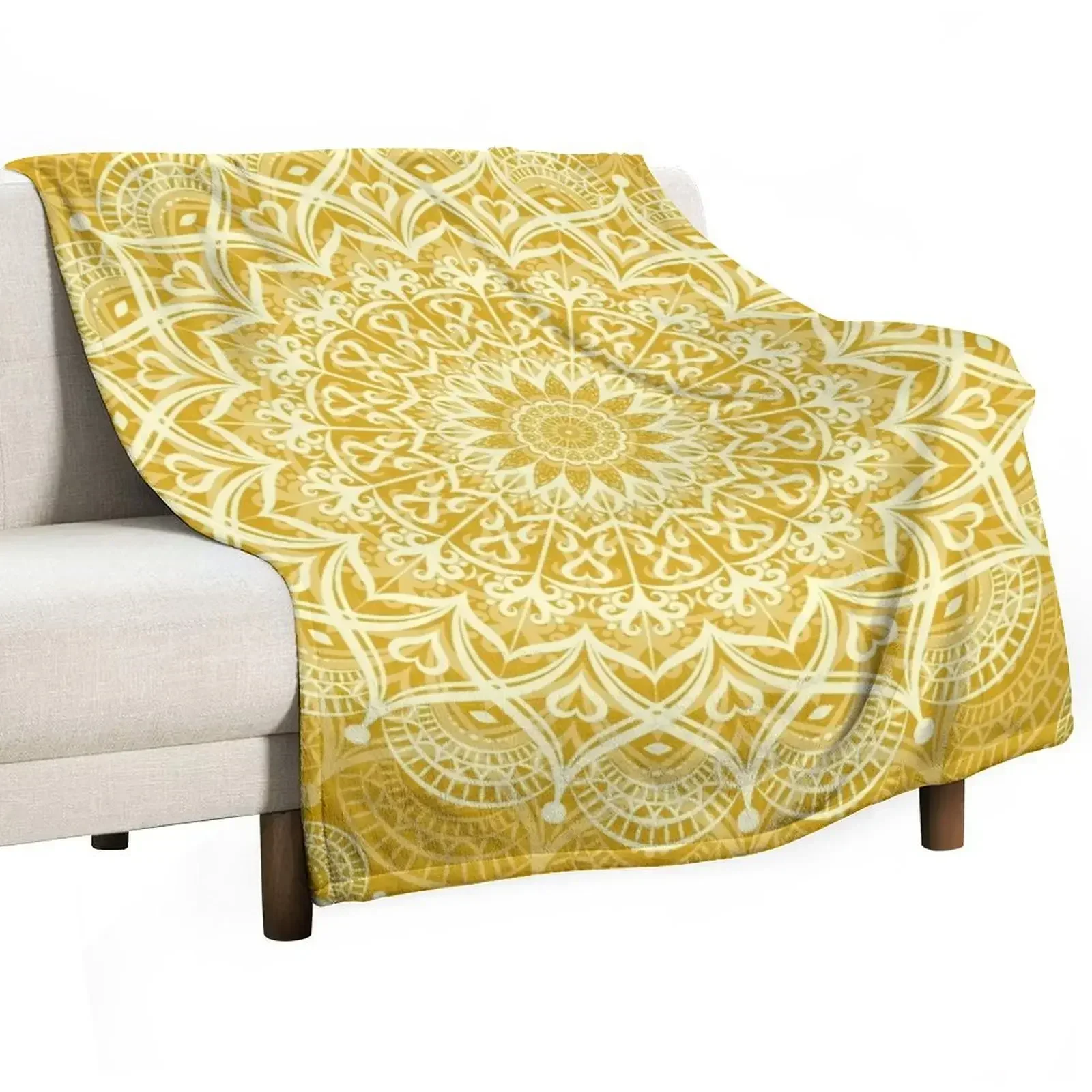 Boho Golden Yellow Mandala Throw Blanket Flannels Soft Tourist Blankets