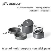 BSWOLF Camping Cookware Set Outdoor Portable Tableware Pot Kettle Pan Cooking Utensils for Hiking Picnic Travel