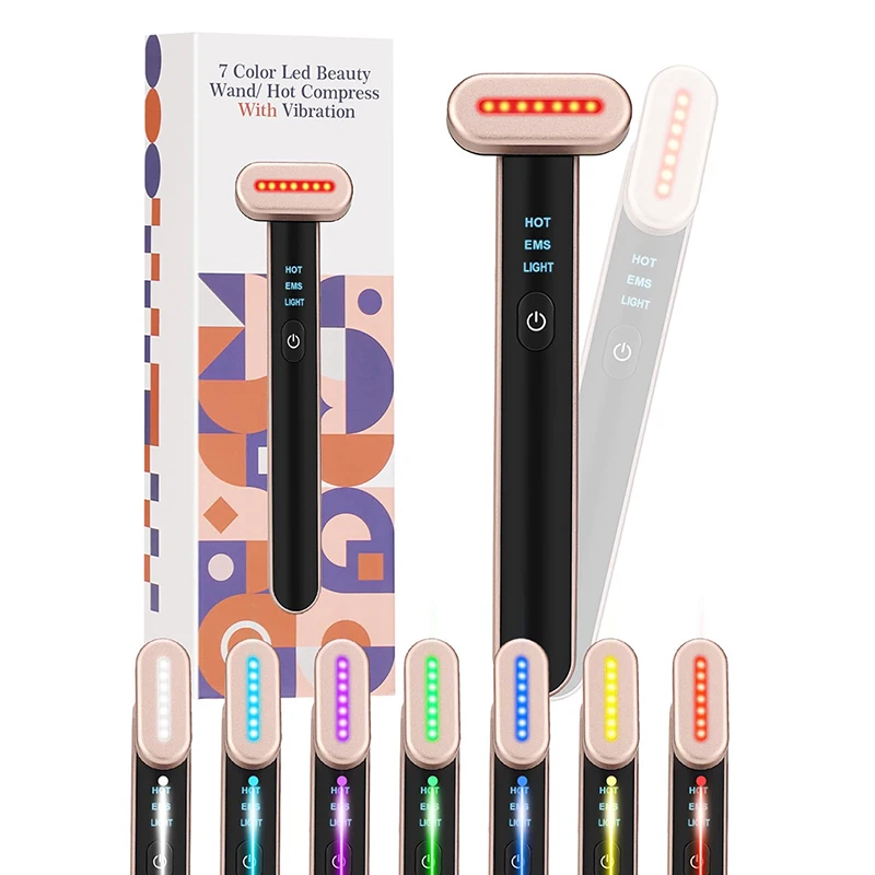 7色ライトビューティーワンド、温熱療法、赤色光療法、顔・首用マイクロカレント美顔器、振動アイマッサージャー