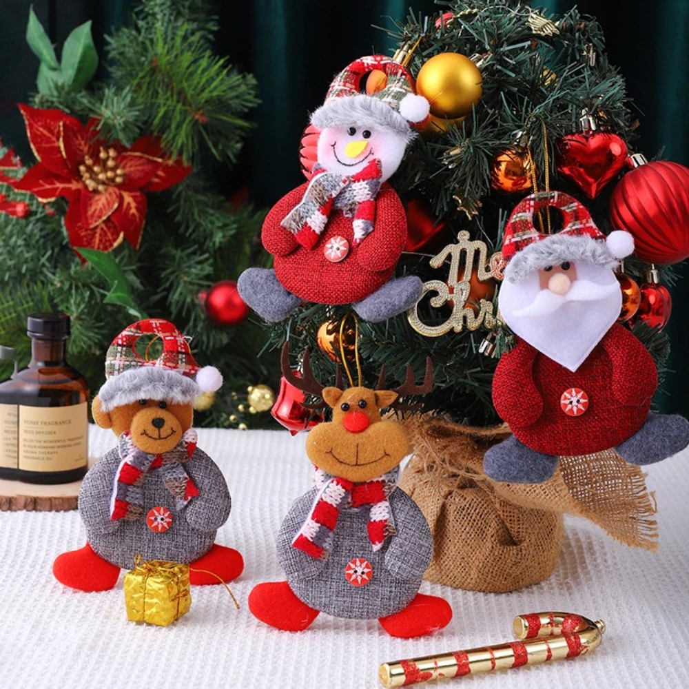 

2pcs Vintage Ornaments - Hanging Christmas Tree Decor with Snowman Santa & Ropes for Winter Holiday Home Decor Plush Ornaments