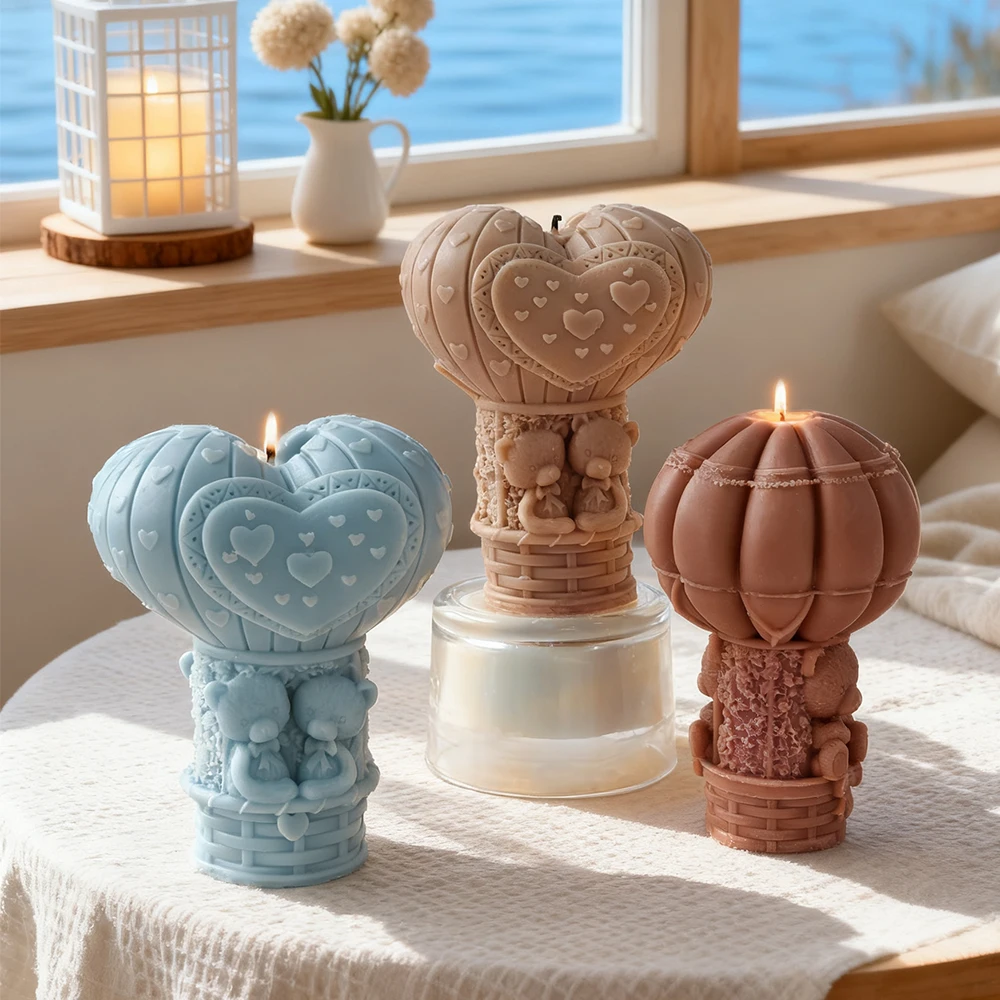 DIY Hot-air Balloon Form Silicone Mold Handmade Gifts Aroma Candle Valentine's Day Couple Bears Molds Gypsum Resin Decor Mould