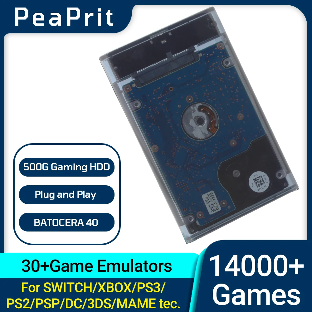 وحدة تحكم ألعاب PEAPRIT 500G HDD Retro 14000 ألعاب فيديو 30 محاكيًا للتبديل/X BOX/PS3/PS2/PSP التوصيل والتشغيل Batocera 40