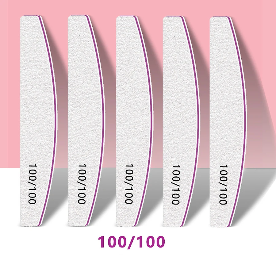 5 Stuks Nagelvijlen Set Dubbelzijdig Halve Maan Schuurpapier Met 80/100/150/180/240 Grits Cuticle Remover Buffer Voor Manicure Gereedschap