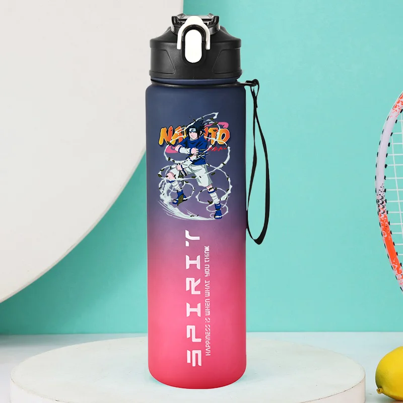 800ML Naruto Frosted Water Bottles with Straw Anime Movie Pattern Printed Women Men Portable Large Capacity Sport Bottle Gifts