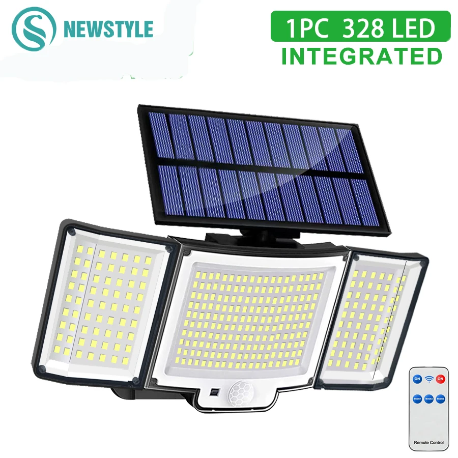 

New 348/328 Integrated Solar Lamp Outdoor Super Bright Motion Sensor IP65 Waterproof 3 Modes Garden Wall Lamp With Remote Garage