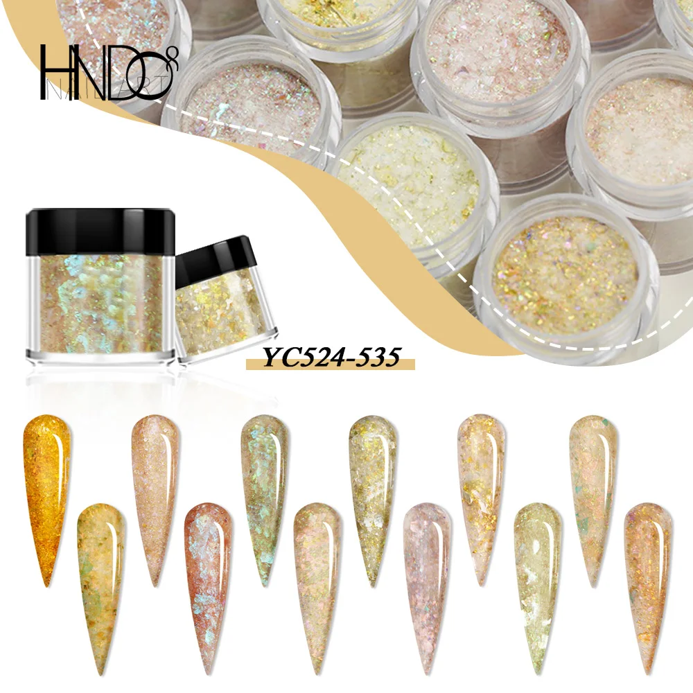 HNDO Neue 12 Farbe Bernstein Nagel Acryl Pulver Pailletten Glitter für Nail art Dekoration für Maniküre Design Pigment Staub Material