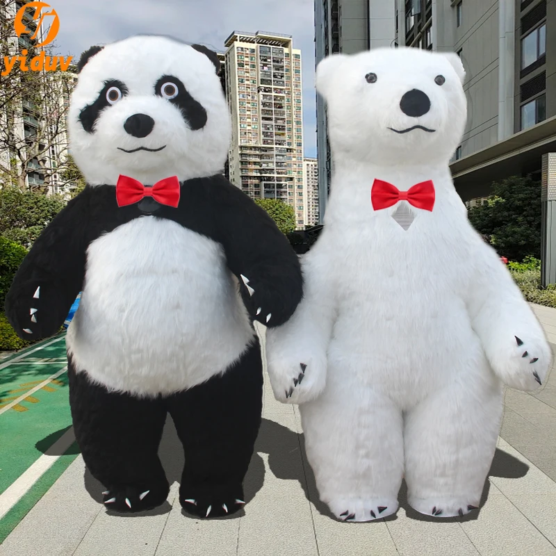 2024 gigante gonfiabile orso polare Costume adulto pelliccia peluche Blow Up mascotte vestito personaggio animale indumento gonfiato per oggetti di scena