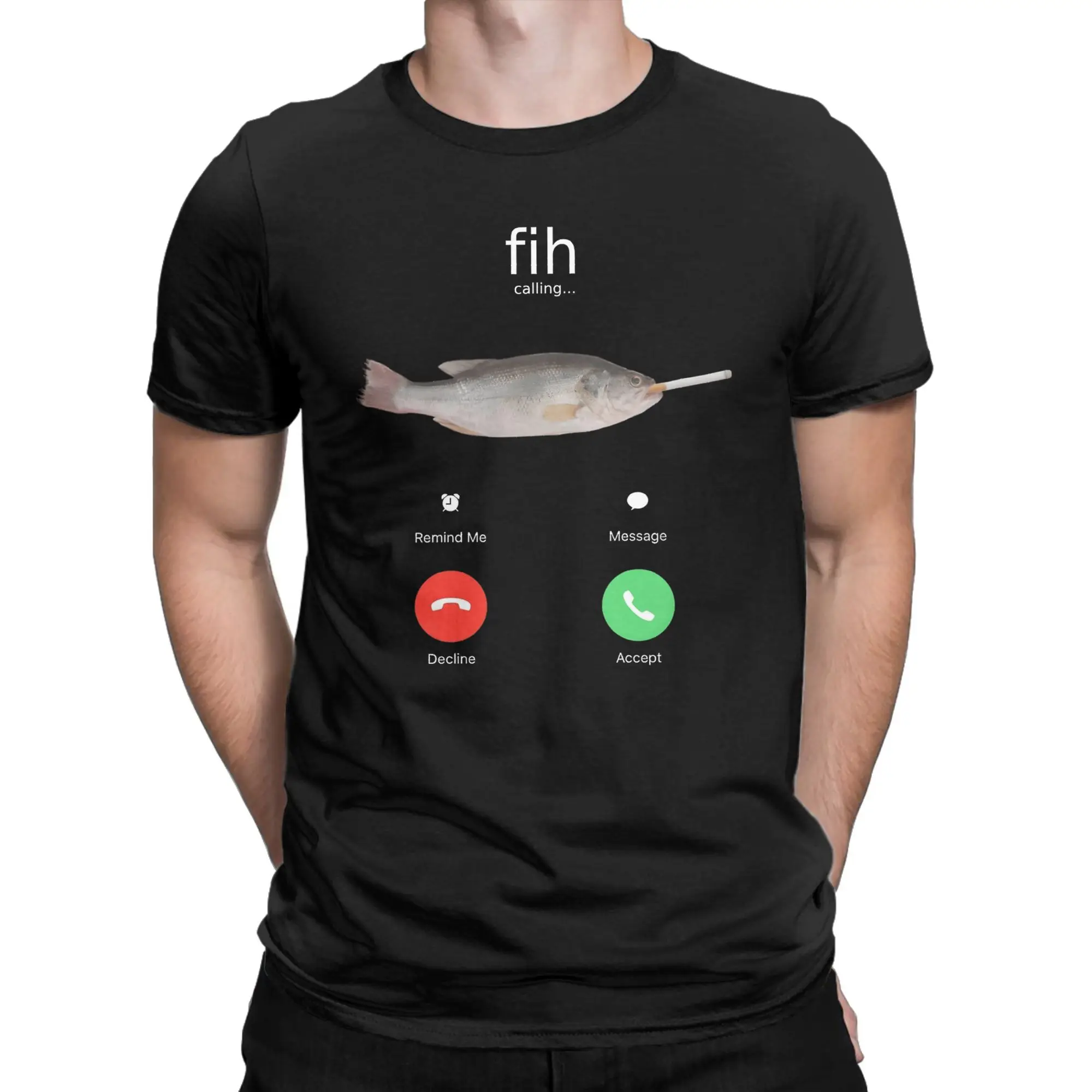 

Novelty Fih Calling T-Shirts for Men Round Neck Pure Cotton T Shirt Fish Is Smoking Short Sleeve Tee Shirt Graphic Clothing