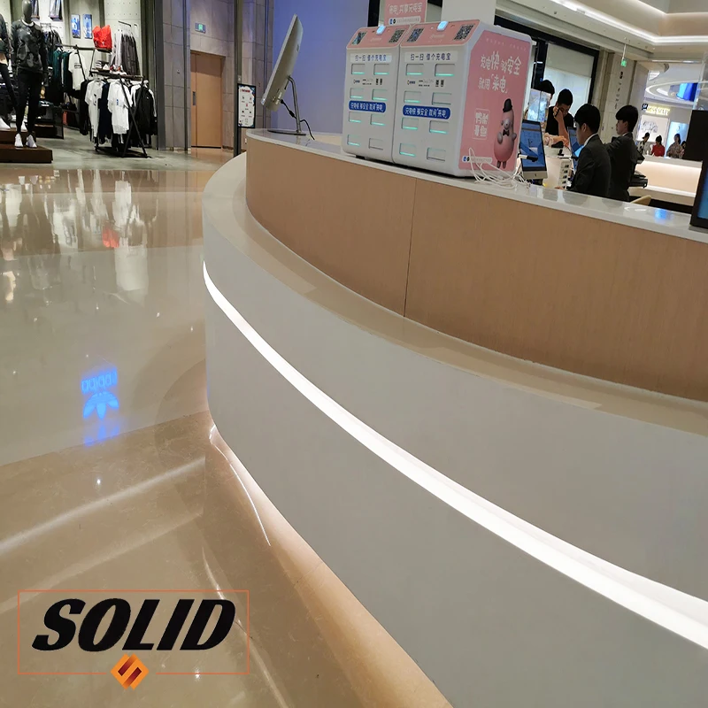 custom.Fashionable Company Office Desk Acrylic Solid Surface Counters Front Desk  Reception Countertop