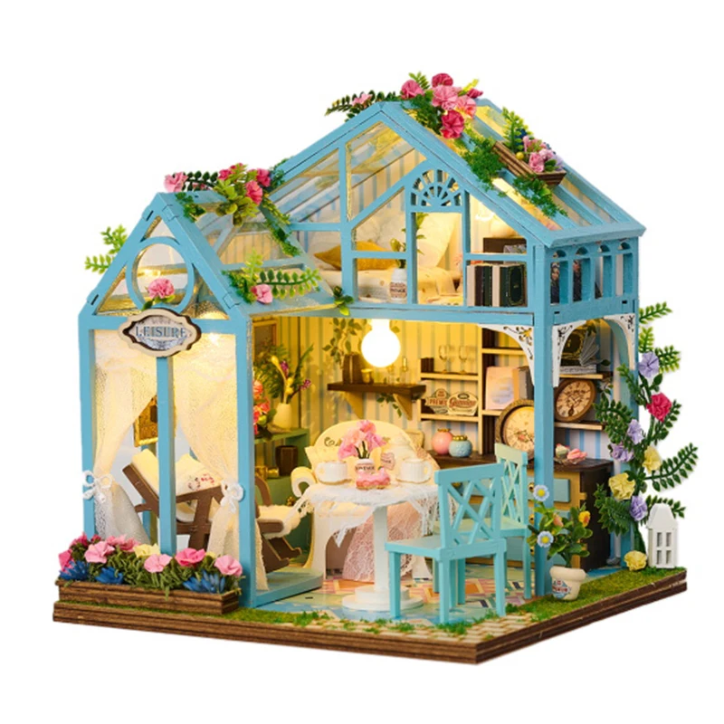 

DIY Wooden Miniature Building Kits Flower Garden Cottage Doll Houses With Furniture Casa Dollhouses for Friends Birthday Gifts