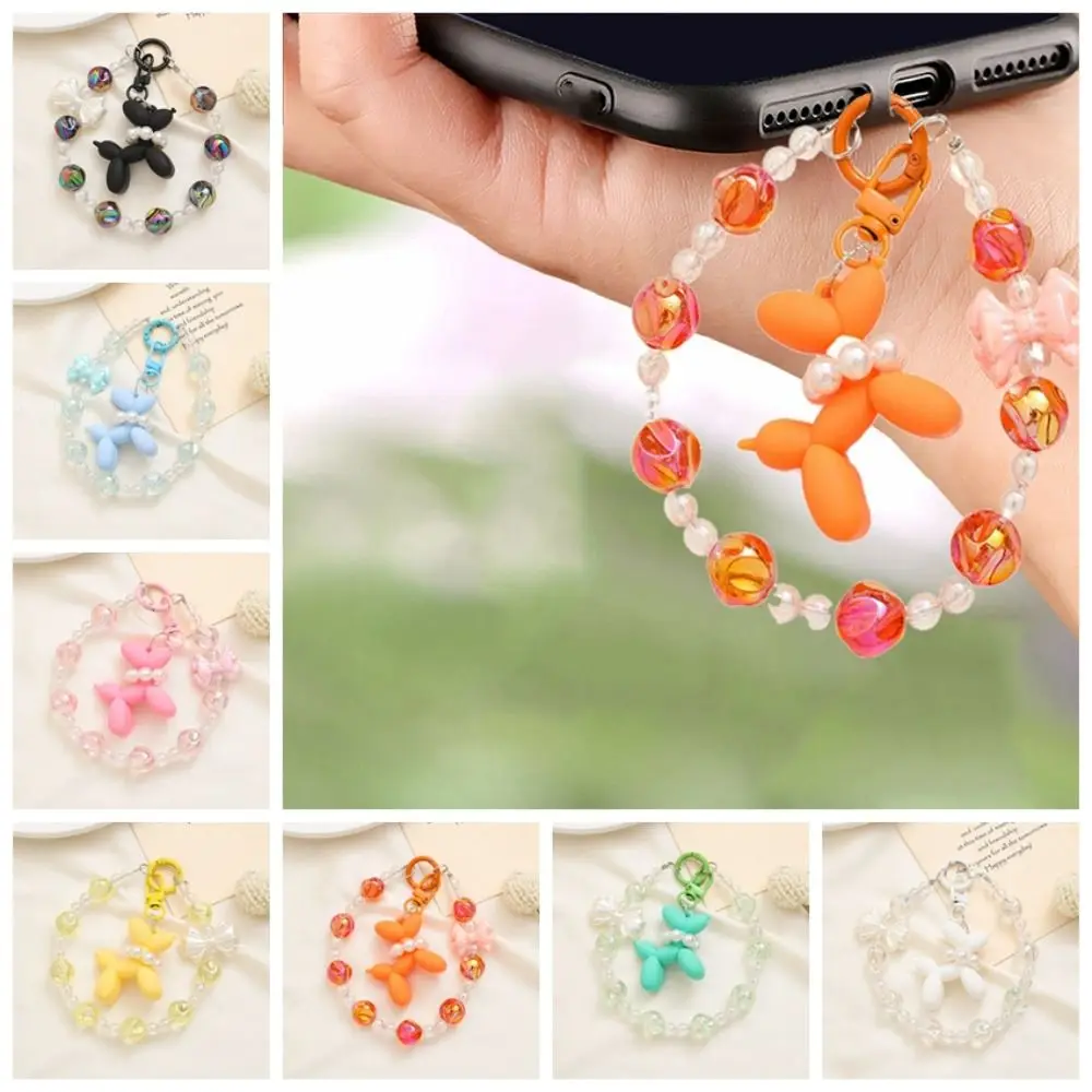 Dog Balloon Puppy Phone Chain Acrylic Korean Style Bowknot Puppy Keychain Beads Bag Charms Cartoon Puppy Pendant