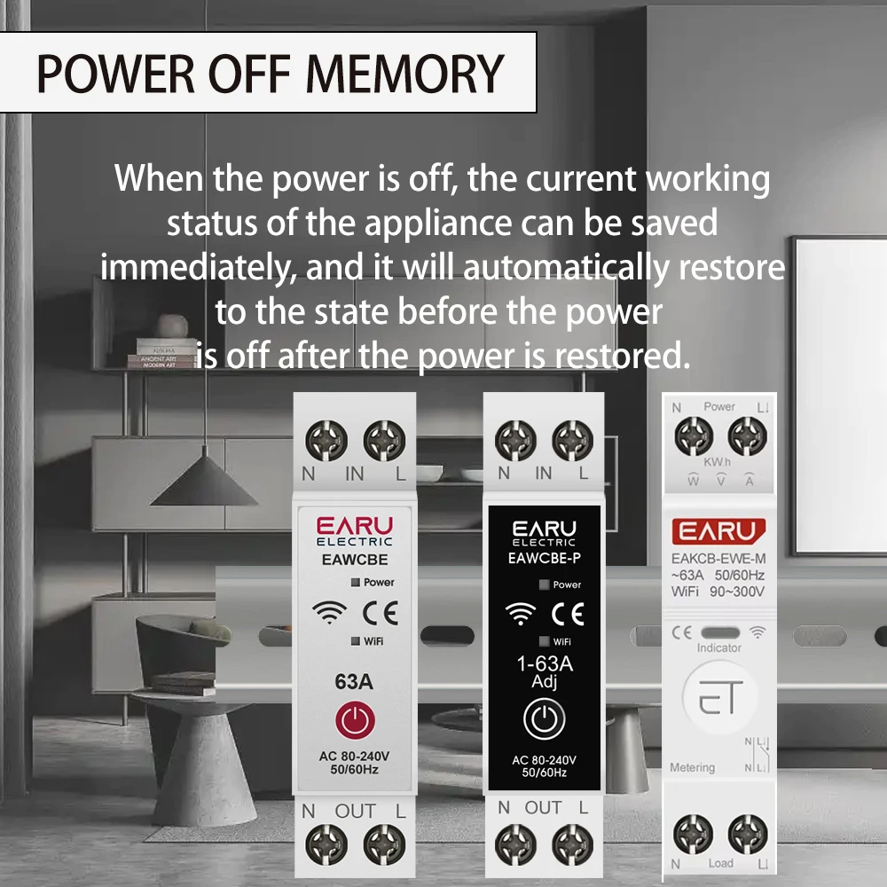 eWeLink WiFi Smart Circuit Breaker MCB 1P 63A Timer Power Energy kWh Voltage Current Meter Protector Voice Remote Control Switch