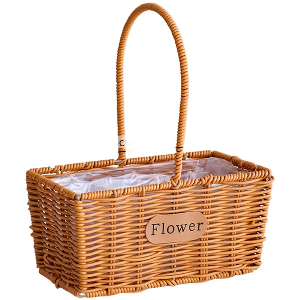 Functional Woven Flower Basket Made of PE Plastic for Garden Picnic Home Decor Storage and Moisture Resistant Use