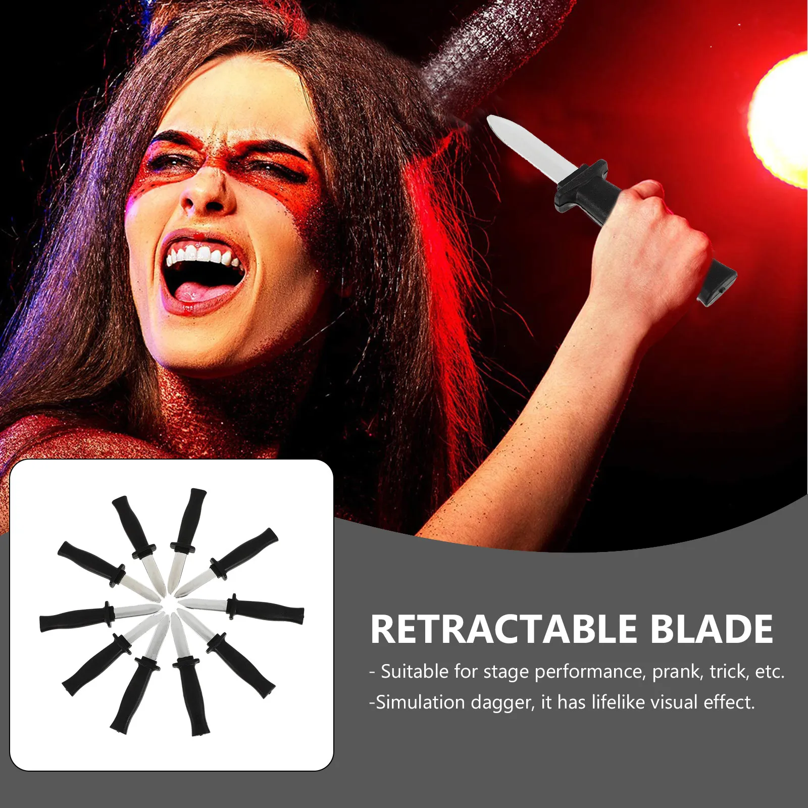 

10Pcs Retractable Prank Props Spring Simulation Blades Small Size for Trick Props