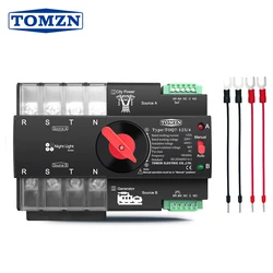 TOMZN DIN Rail 3 Phase ATS 4P 63A 100A 125A 220V 230V Dual Power Automatic Transfer Electrical Selector Switch Uninterrupted
