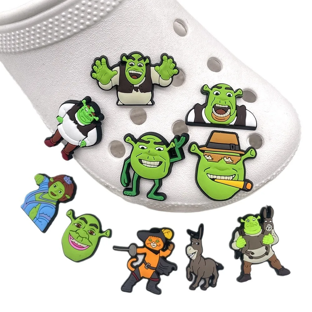 

MINISO 10Pcs Monster Shrek Kawaii Cartoon Shoe Charms PVC Accessories DIY Shoe Decoration Anime Party Gift