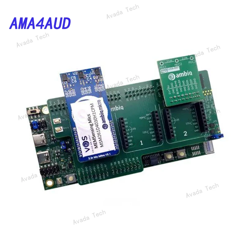 

Avada Tech AMA4AUD Audio IC development tool Apollo 4 Audio Kit includes audio shield, 1x AMIC click board, 1x DMIC click boards