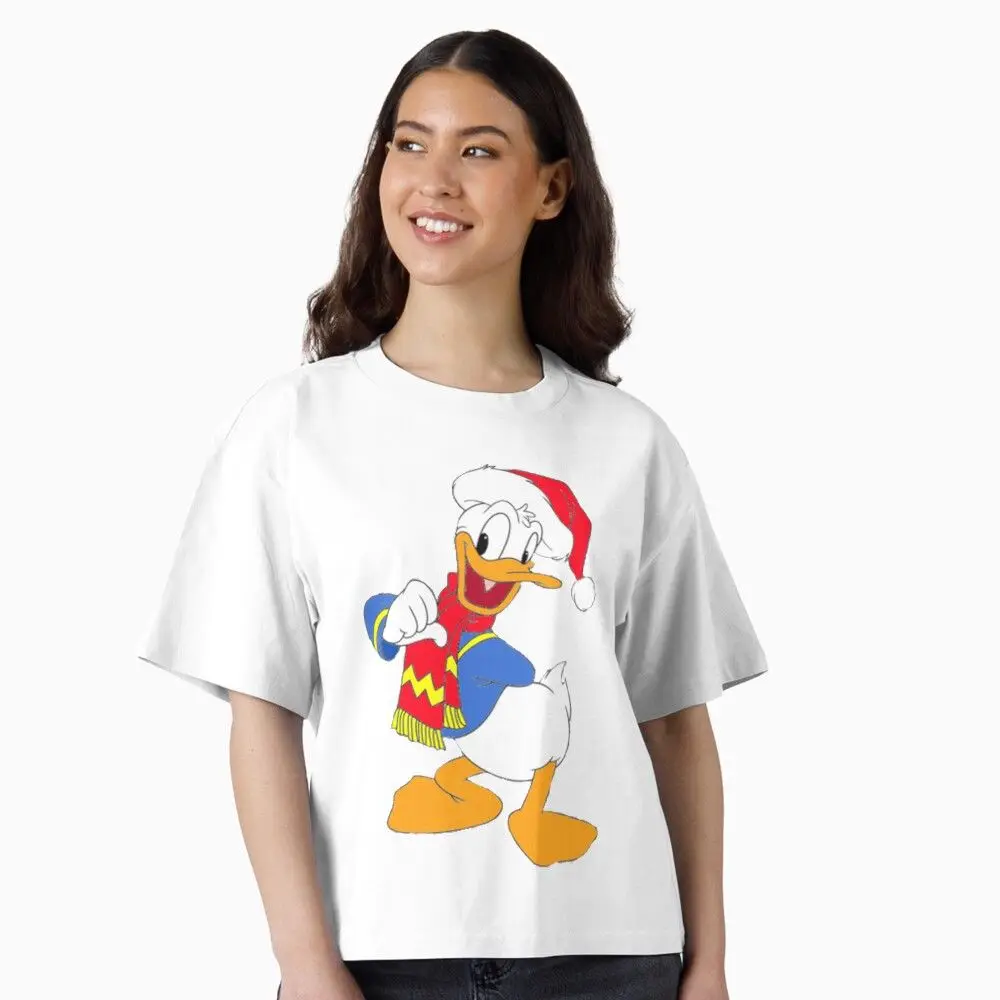 

Рождественская свободная удобная повседневная хлопковая футболка с принтом Микки Мини Дональда Дака и короткими рукавами для мужчин и женщин в одном стиле