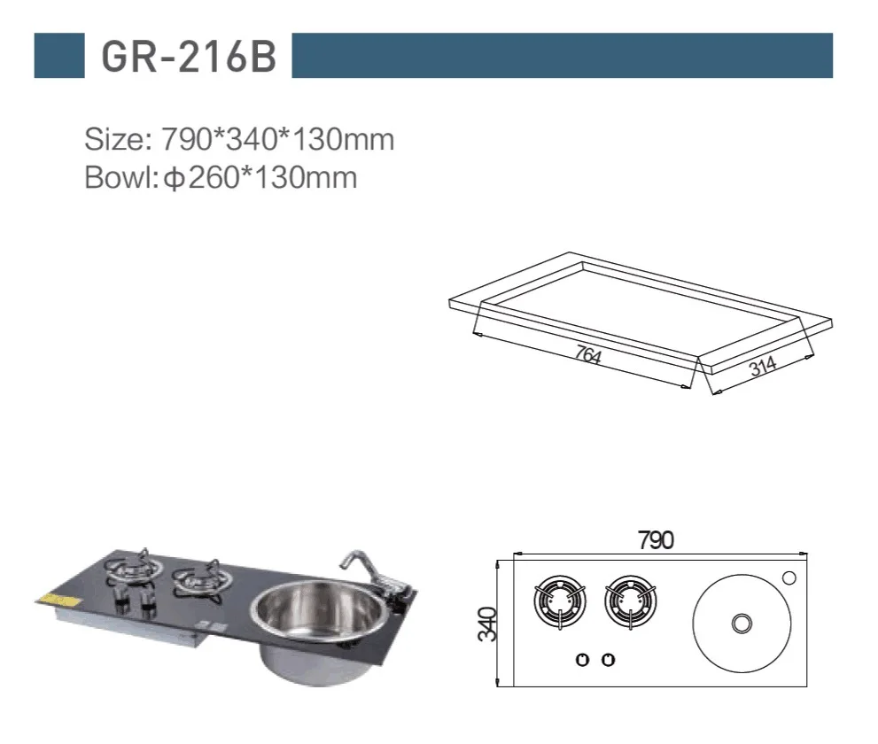 

2025 hot sale Two Burner Stove And Sink Combo 790*340*130mm For RV Boat Yacht Caravan Motorhome Kitchen
