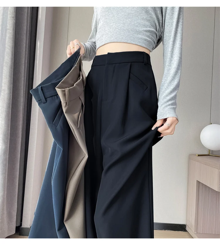 Spring 2024 New Fashion All-Match Simple Office Suit Pants Wide-Leg Pants High Waist Narrow Straight Casual Mop Pants Women