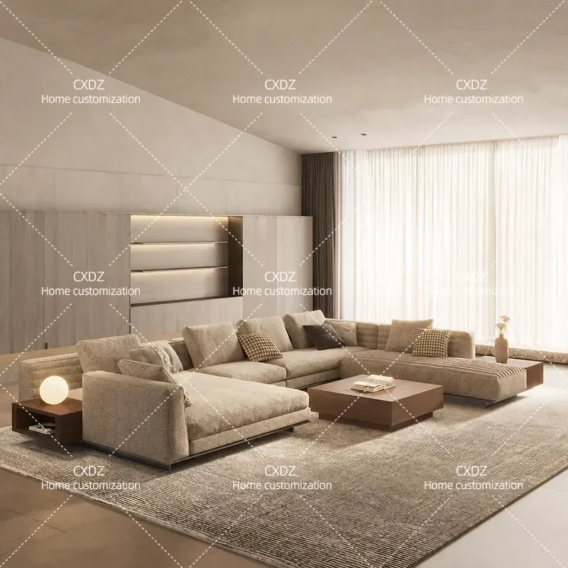 Modern Minimalist Fabric Corner Sofa Light Luxury Cotton Linen Upholstery Simple Living Room Furniture for Villa Home Decor