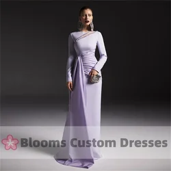 Blooms Elegant Light Purple Mermaid Customized Evening Dress Crystal Beads Formal Occasion Prom Dress Long Sleeve Party Gown