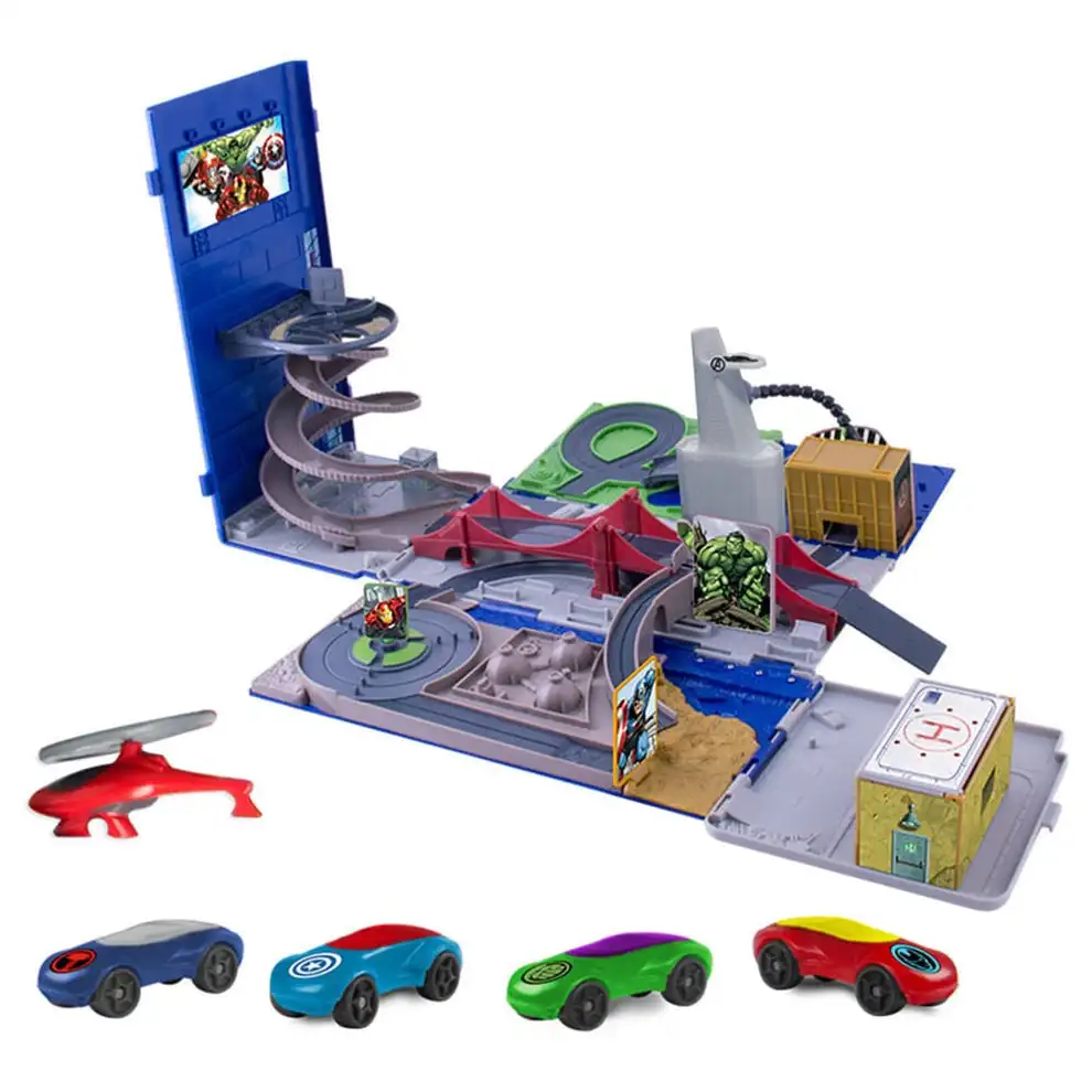 Marvel Avengers 2 In 1 Truck Play Set Transforming Track Race Scene Track Iron Man Hulk Base Toy Car Boy's Birthday Gifts Set