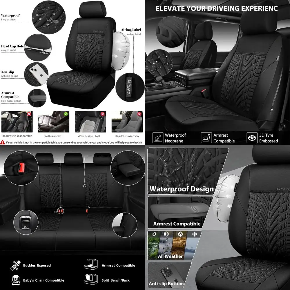 

Неопреновые водонепроницаемые чехлы на сиденья, полные комплекты, чехлы на автомобильные сиденья гидрокостюма, 5-местные, универсальные, подходят для фургонов, грузовиков, внедорожников, с 3D тиснением шин