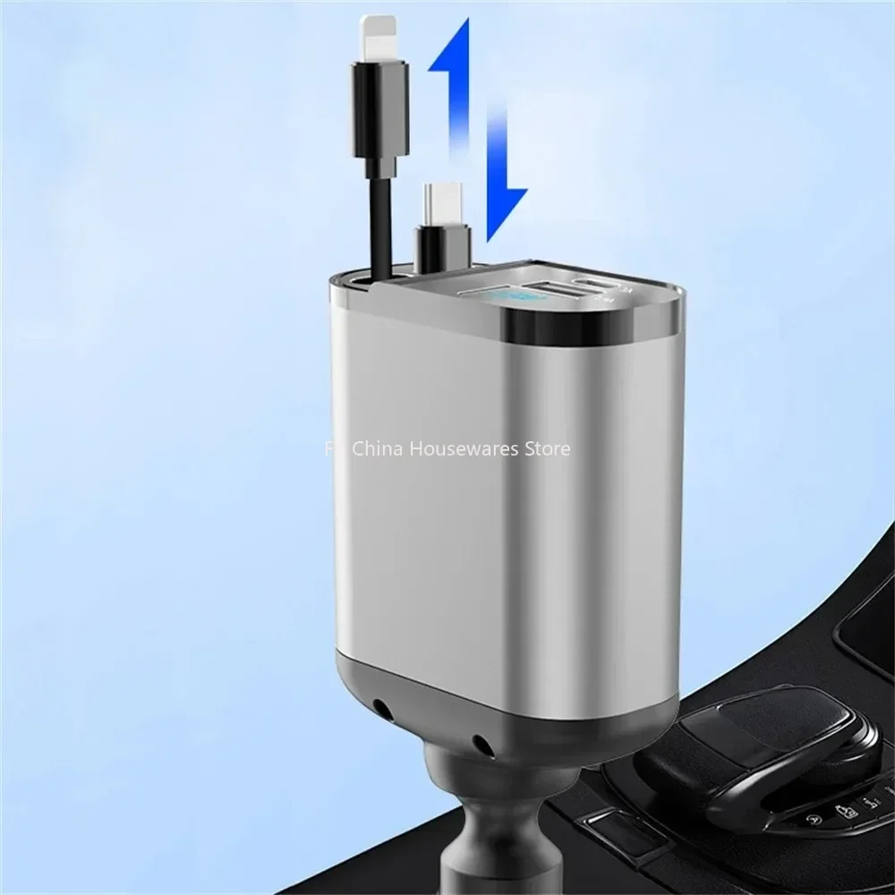 

Автомобильное зарядное устройство 4 в 1, 120 Вт, выдвижной адаптер для прикуривателя, USB Type-C, быстрый зарядный кабель для iPhone, Xiaomi, Huawei, Samsung