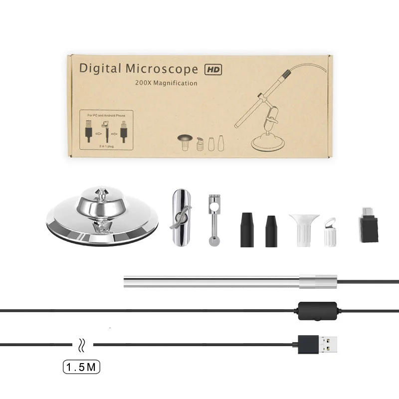 3 In 1 Digital Microscope 1080P USB  Endoscope Camera 8 Leds IP67 1.0 mp 200X magnification Stand Magnifier Windows Android MAC