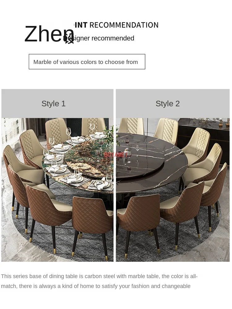 family 10 person round table Italian light luxury villa large round table electric round dining table and chair combination