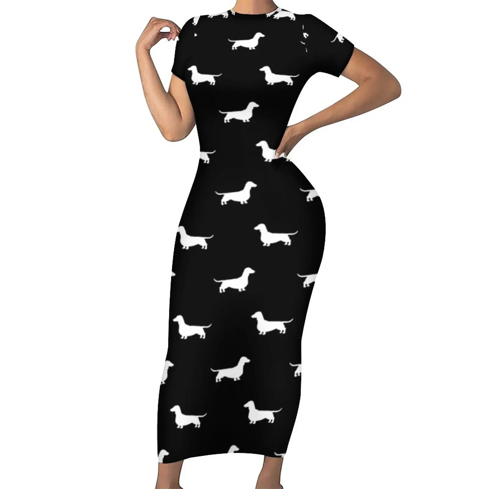 Wiener Dog Print Dress Women Dachshund Silhouette Street Wear Bodycon Dress Summer Modern Maxi Dresses Design Oversized Clothes