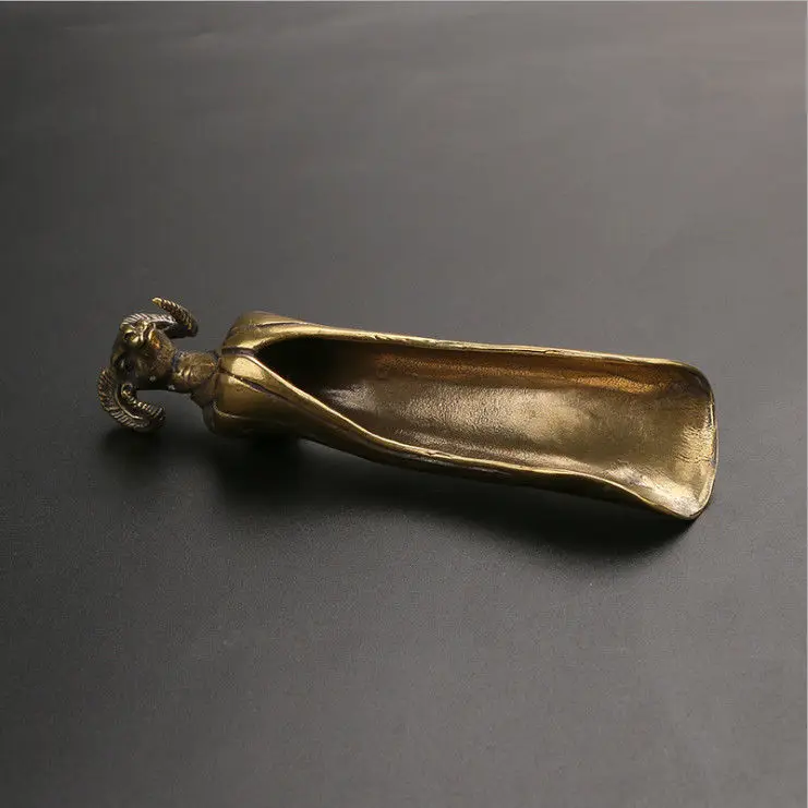 Copper tea spoon Copper tea shovel tea spoon Sheep's head tea side teaspoon Tea ceremony six gentlemen kung fu accessories