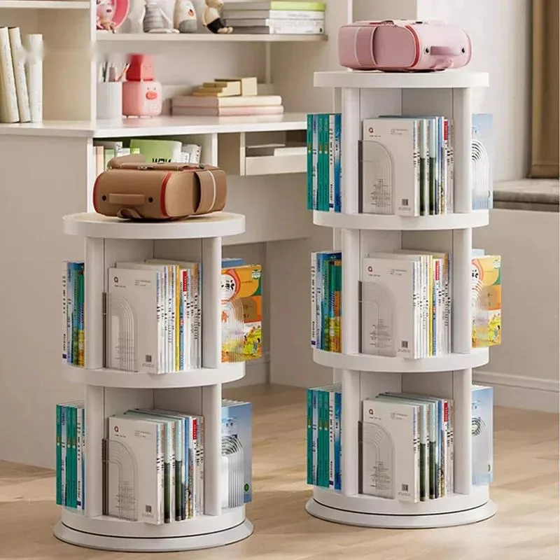 

Cabinets Bedroom White Bookcase Display Shelves Mobile Rotating Bookcase Organizer Round Estante Para Livros Modular Furnitures