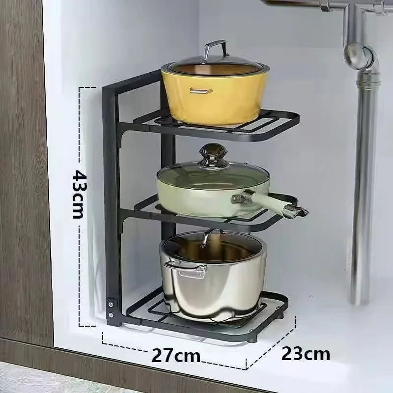 

Kitchen Pot Holder Under Sink Multi-Layer Metal Storage Rack Countertop Frying Pan Rice Cooker Dishes Cutlery Organizer Rack