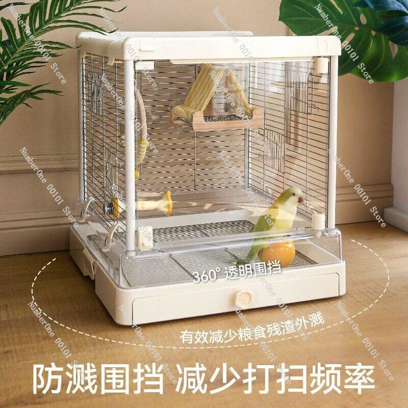 Stainless Steel Panoramic Glass Parrot Cage Large Luxury Villa Bird House For Budgie Cockatiel Sun Conure Indoor