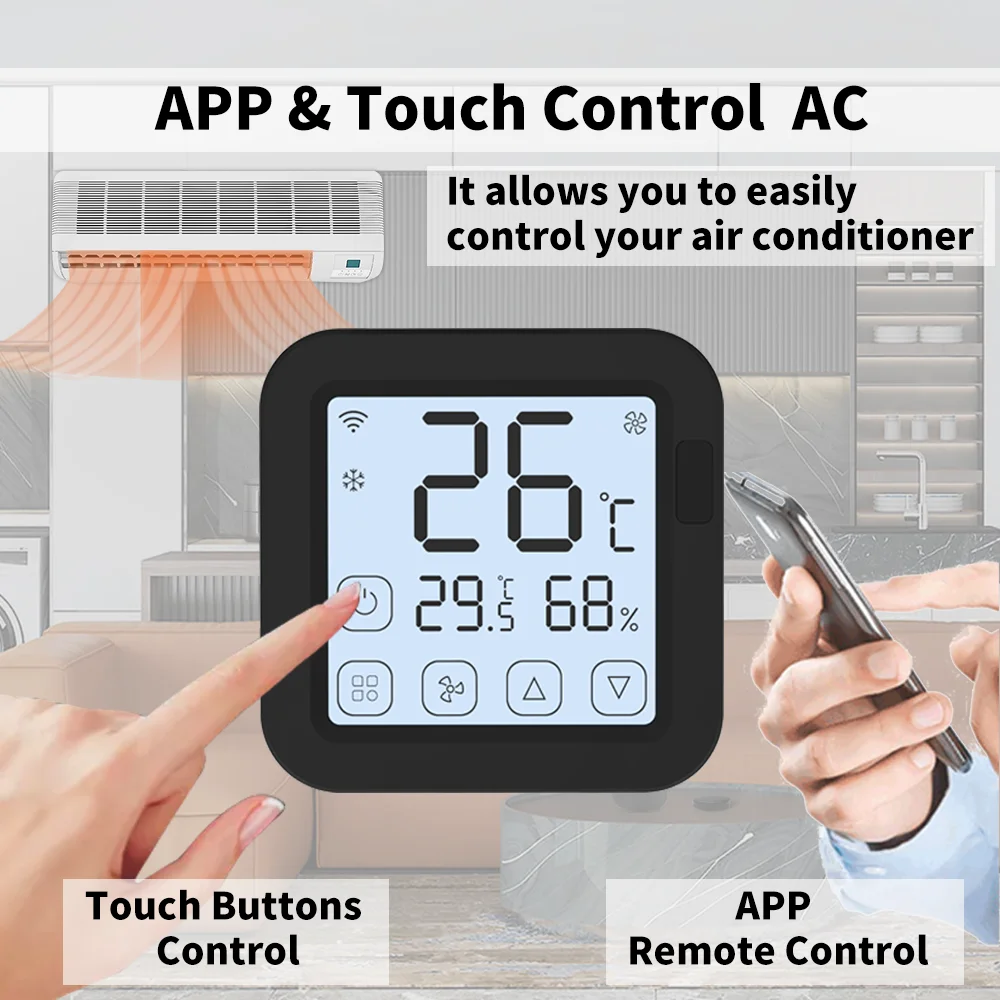 Tuya Smart Air Conditioner Thermostat مستشعر درجة الحرارة والرطوبة المدمج لجهاز التحكم عن بعد بالأشعة تحت الحمراء يدعم Alexa Google Home