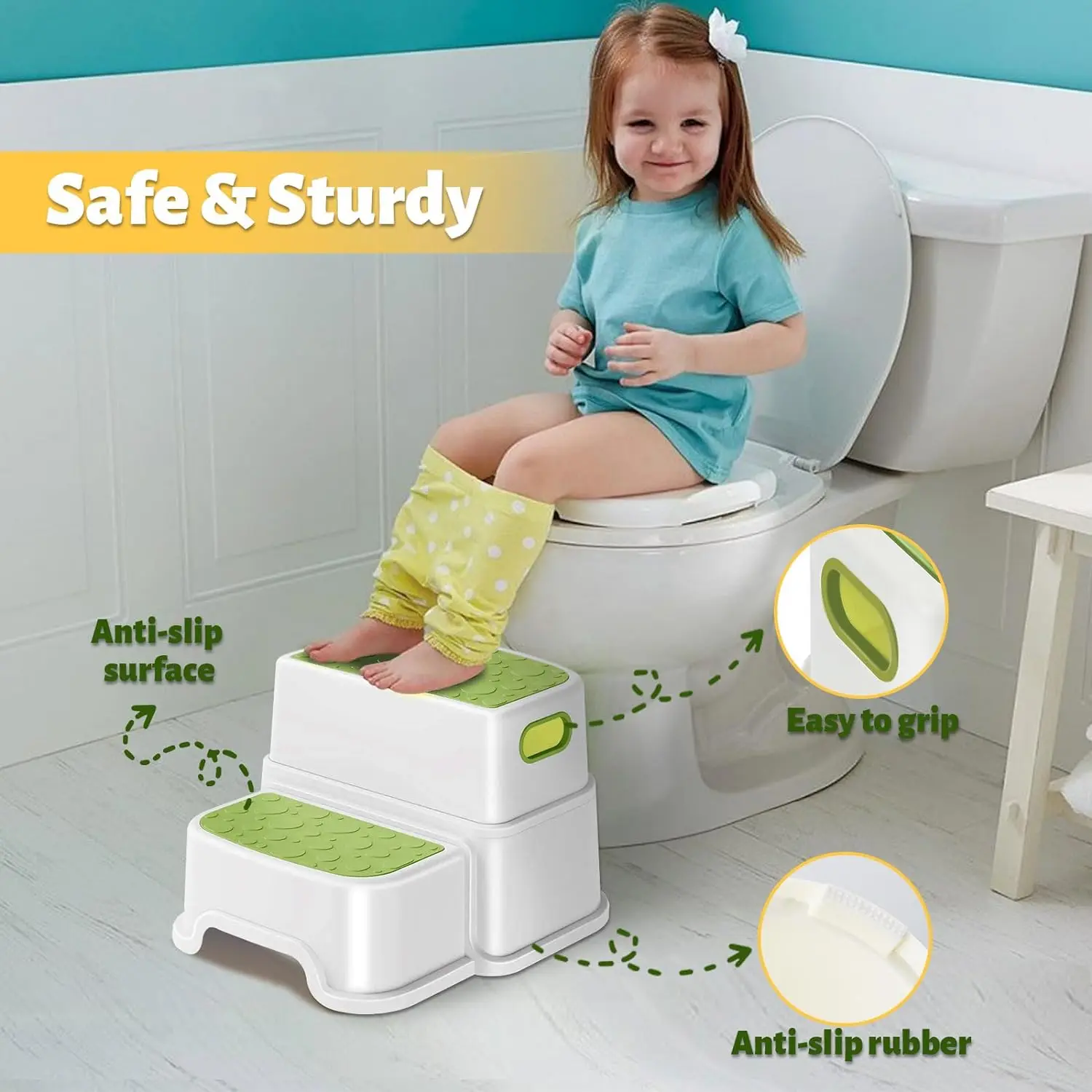 Toddler Step Stool for Bathroom Sink 2 Step Stool for Kids Toilet Potty Training Non-Slip Toddlers Baby Child Kid with Handle